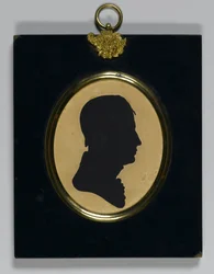 Profil af en mand, ca. 1835 (papir i papmache-ramme med messing)
